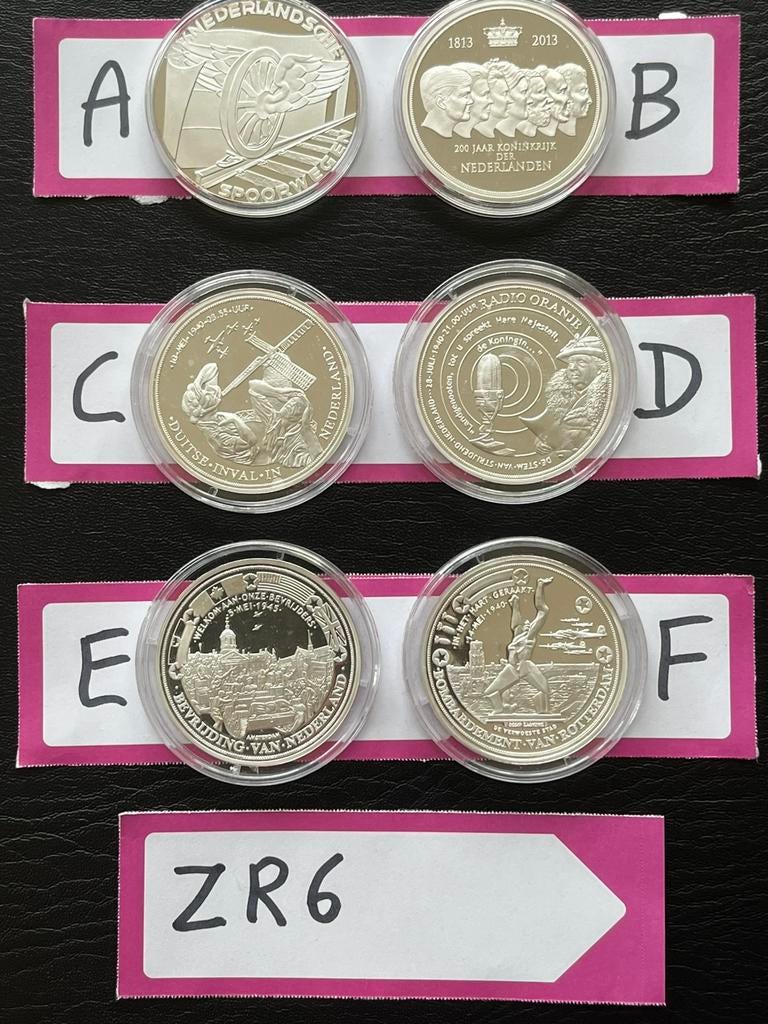 ZR6 Zwaar verzilverde gedenkpenningen (NL) 40mm, Ophalen, Zilver