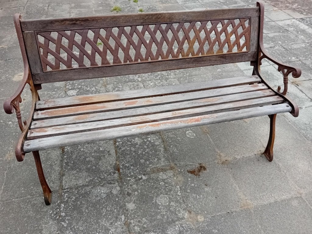 MOOIE TUINBANK UIT GIETIJZER EN HOUT, Tuin en Terras, Ophalen, Gebruikt, Hout