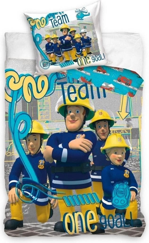 Brandweerman Sam Dekbedovertrek 140 x 200 cm - Katoen, Overige kleuren, Dekbedovertrek, Nieuw, Ophalen of Verzenden