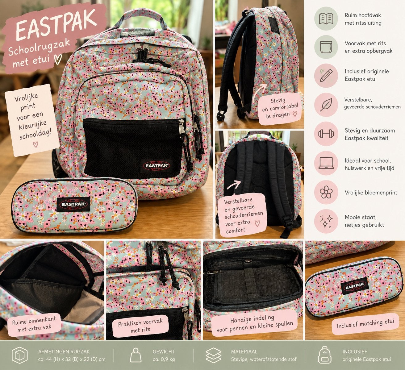 Eastpak schoolrugzuk + bijpassende etui, Ophalen of Verzenden, Gebruikt