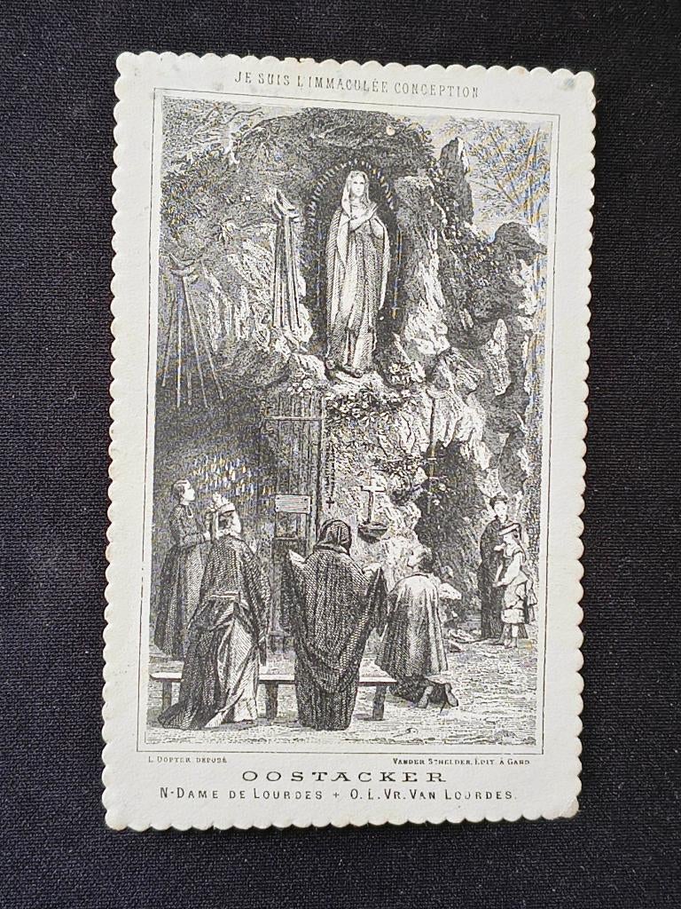 Historisch Devotieprentje O.L.V. Lourdes Oostakker – 19e E, Ophalen of Verzenden, Bidprentje
