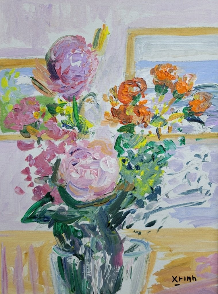XTIAN, boeket van Gigi, Antiek en Kunst, Ophalen of Verzenden, Gesigneerd, Bloemen, Doek