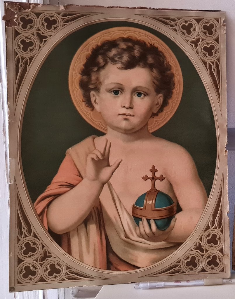 John Baptist 2 chromolithos religieux avec placage doré, Enlèvement ou Envoi