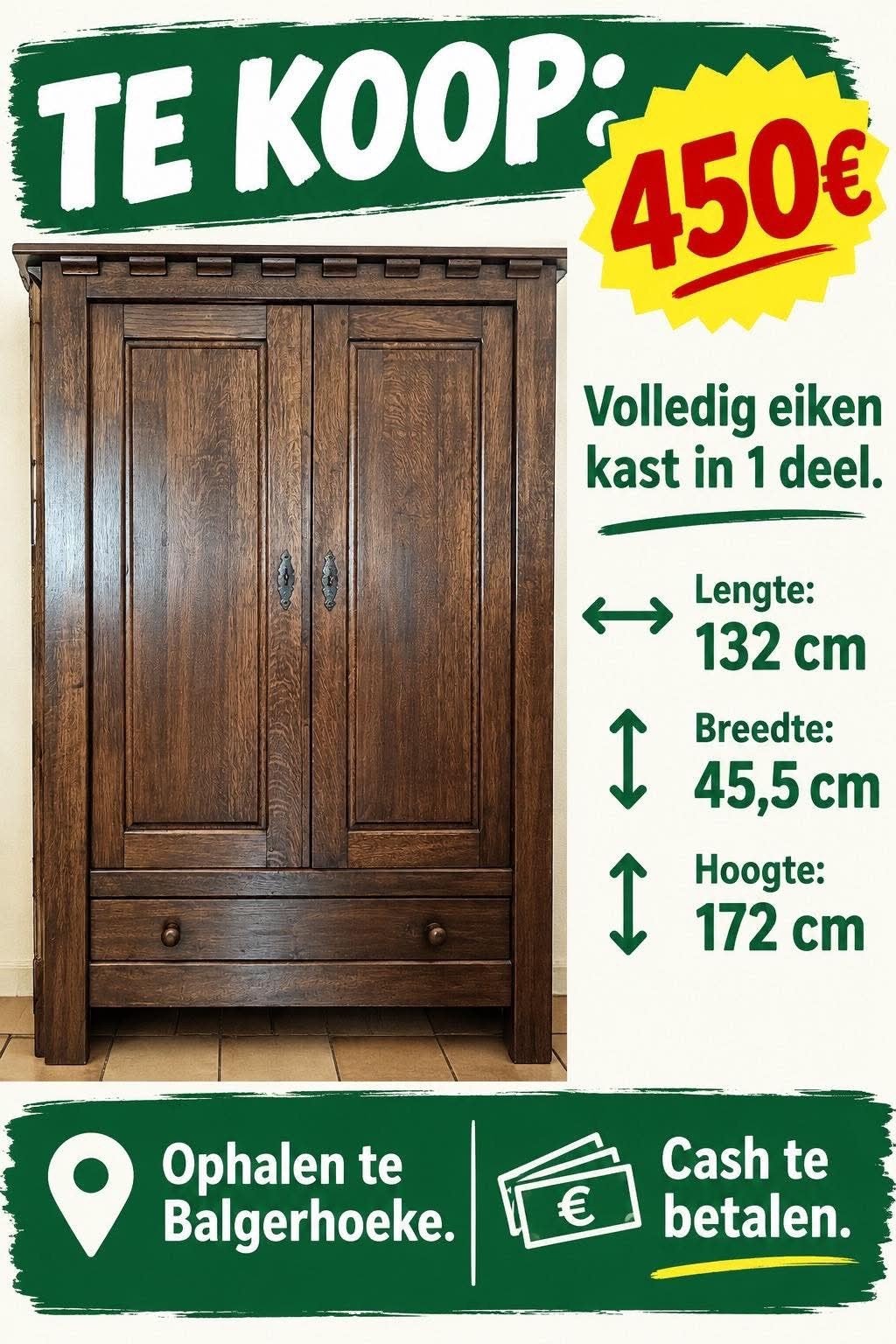 Eiken kast, Ophalen, Zo goed als nieuw, Eikenhout