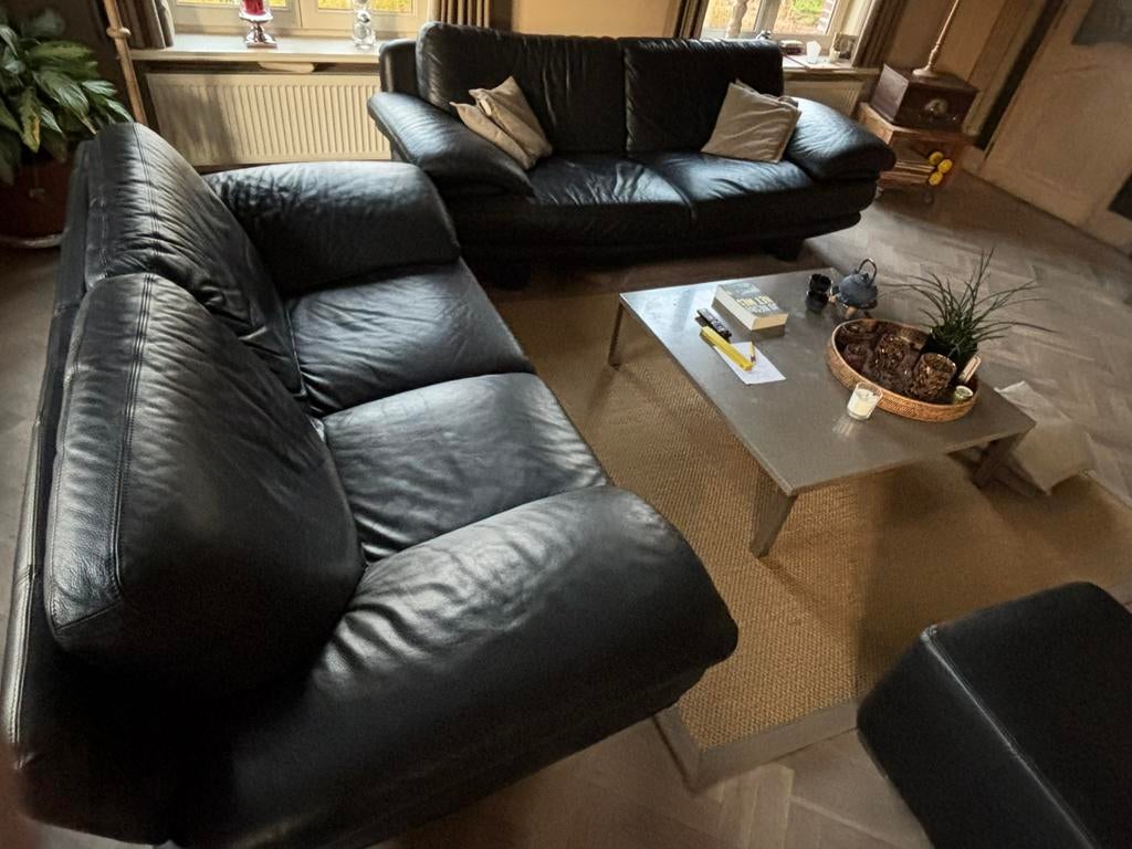 Salon en cuir, Enlèvement, Utilisé, Cuir, Zwart leer