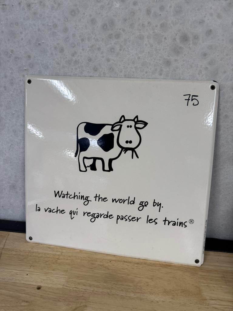 Emaille bord la vache qui regarde passer les trains, Ophalen of Verzenden, Gebruikt