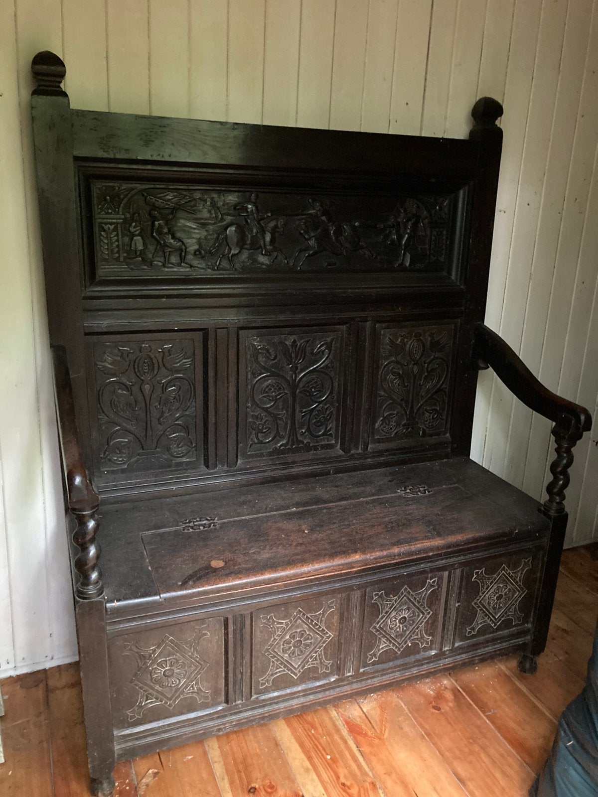 Eiken antieke bank 113cm breed, Antiek en Kunst, Ophalen