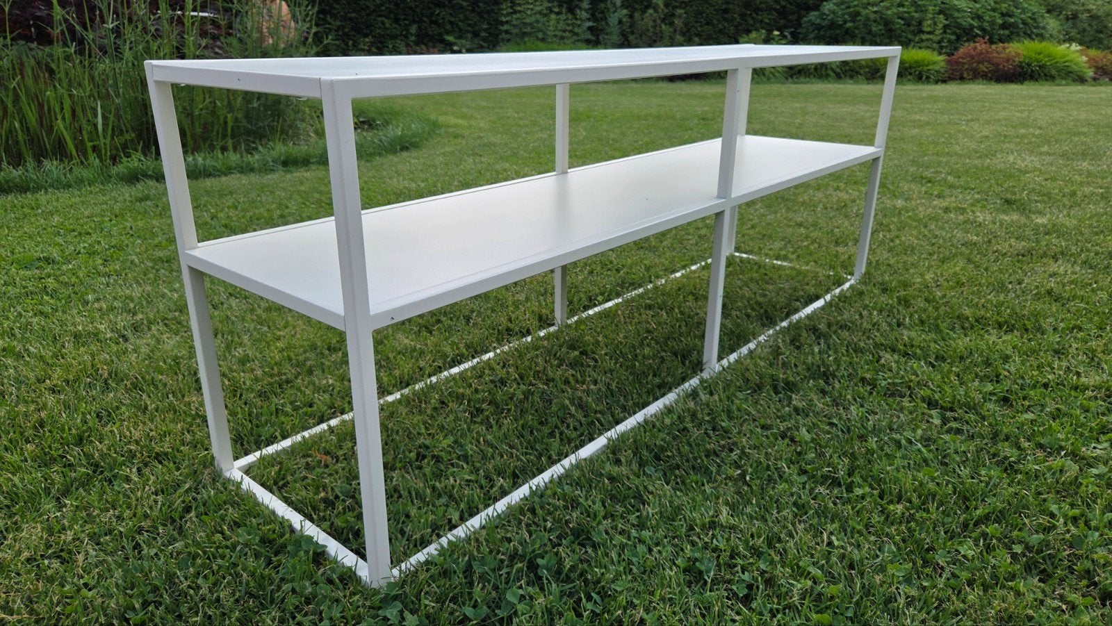 Wit gelakt laag tafeltje 120x30x45, Ophalen, Minder dan 50 cm, 100 tot 150 cm, Zo goed als nieuw