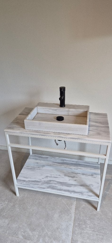 Badkamermeubel Going Objects/Furnified - wit marmer/staal, 25 à 50 cm, Moins de 100 cm, Meuble lavabo, Comme neuf