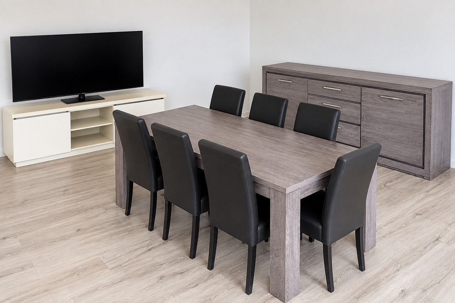 COMPLETE EETKAMERSET–EETTAFEL/6 STOELEN+DRESSOIR +TV-KAST, Ophalen