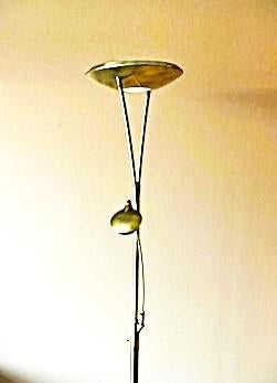 Staande lamp in geborstelde kopermessing, Ophalen, Landelijk antiek, Zo goed als nieuw, Metaal