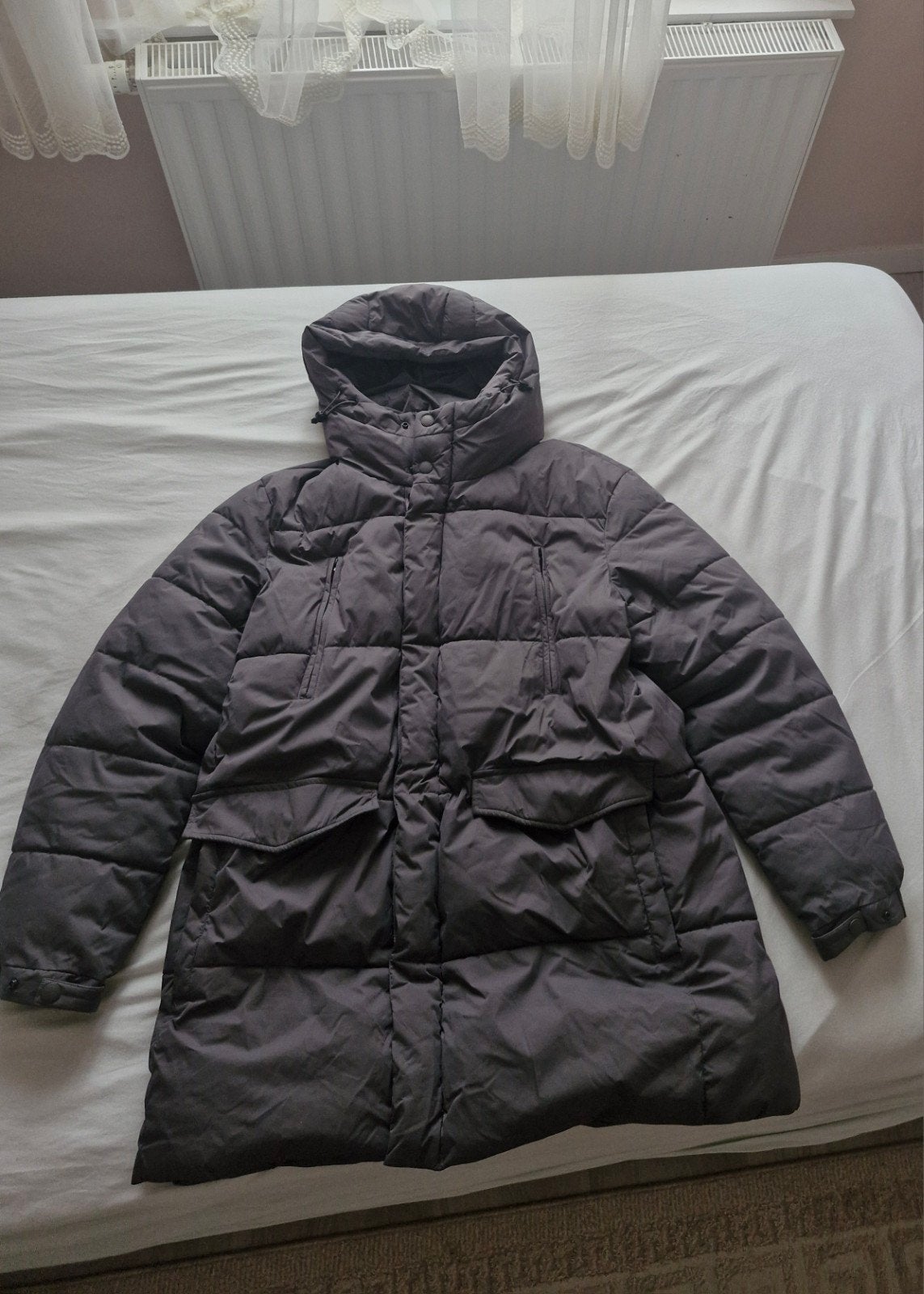 Doudoune longue à capuche gris chaude et confort, Kleding | Heren, Maat 56/58 (XL), Zo goed als nieuw, Grijs, C&A