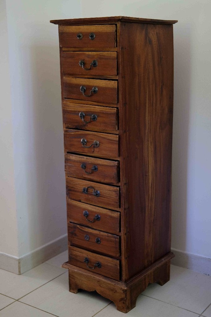 Hoge houten ladekast — 10 laden — koloniale stijl, Huis en Inrichting, Kasten | Ladekasten, Minder dan 50 cm, Gebruikt, 5 laden of meer