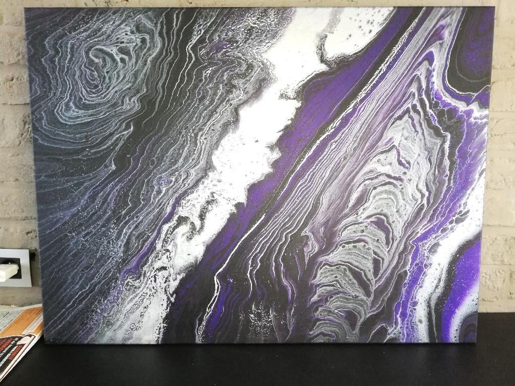 Abstract Modern Acryl canvas 60*80cm - paars/zilver, Ophalen