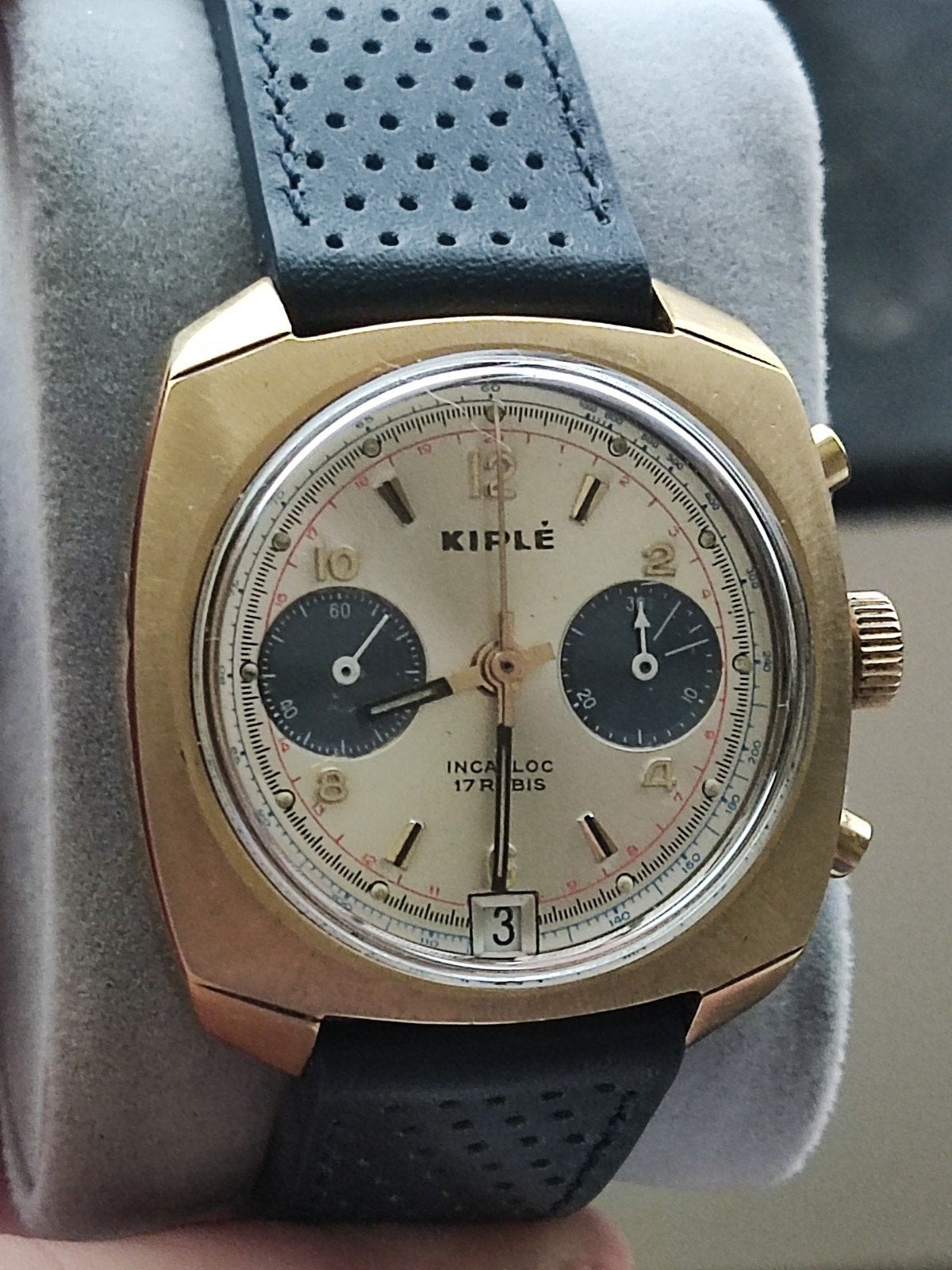 chrono plaqué or landeron 39mm, Handtassen en Accessoires, Ophalen of Verzenden