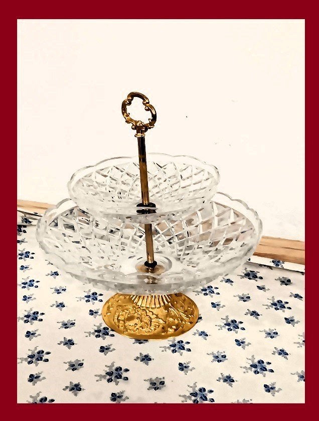 Magnifique plat à deux étages en cristal impeccable !, Enlèvement