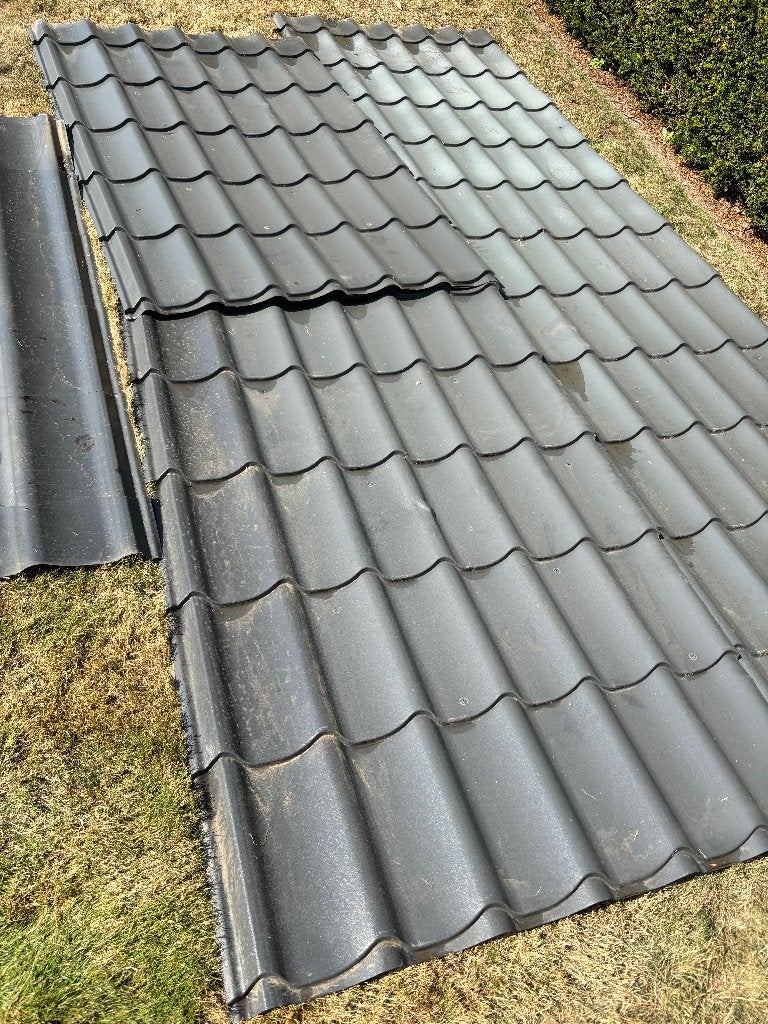 Zo goed als nieuwe zinken dakpannen,, Overige materialen, Zwart, Ophalen, Dakplaat of Dakpanplaat