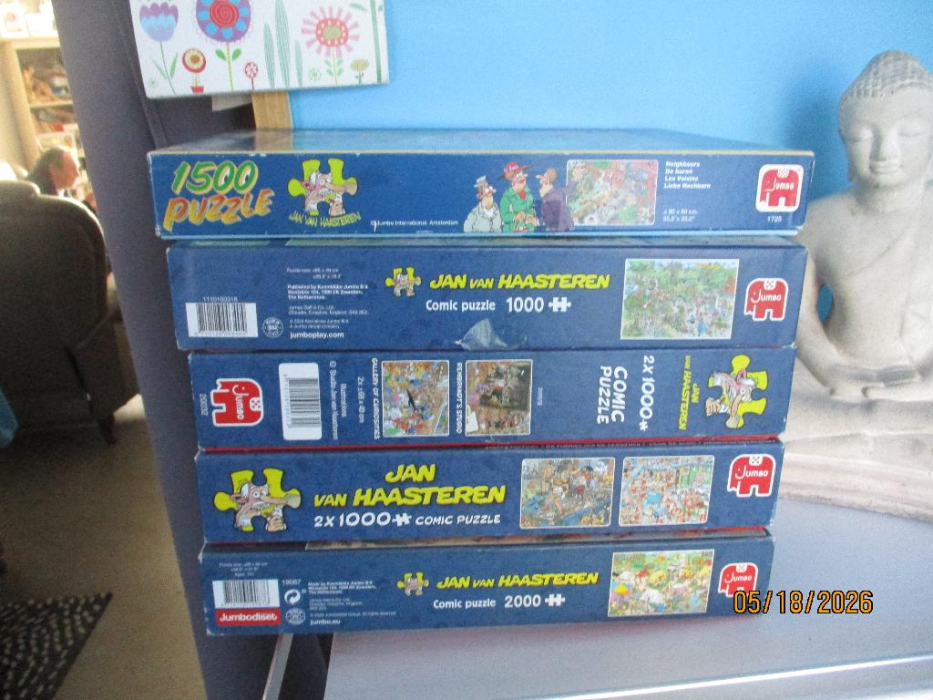 Lot de 5 boîtes de puzzles Jan Van Haasteren, Enlèvement ou Envoi, Plus de 1 500 pièces, Utilisé, Puzzle
