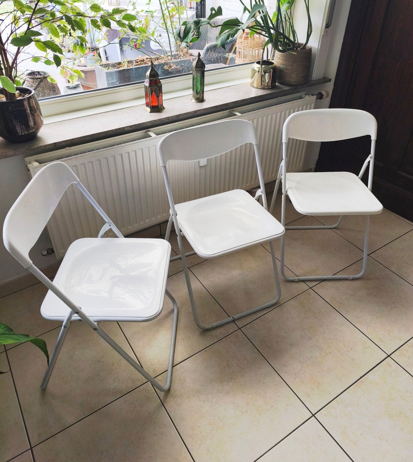 3 chaises pliantes blanches, Enlèvement, Utilisé, Blanc