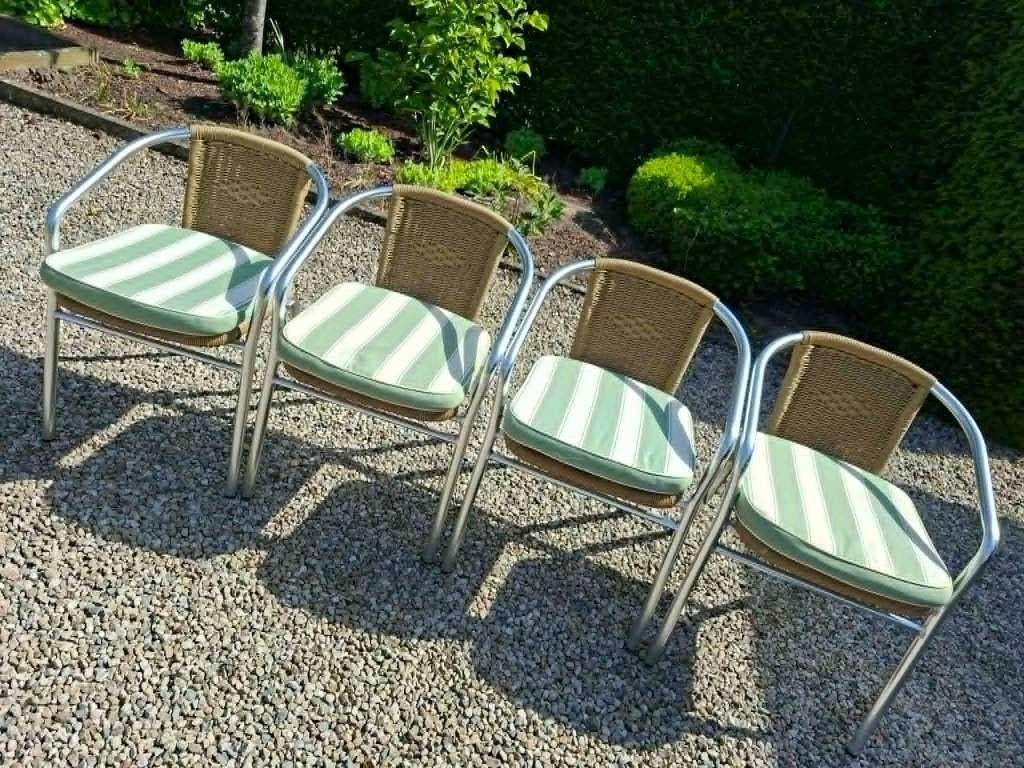 4 tuinstoelen + kussens, Ophalen, Gebruikt, Aluminium, Stapelbaar