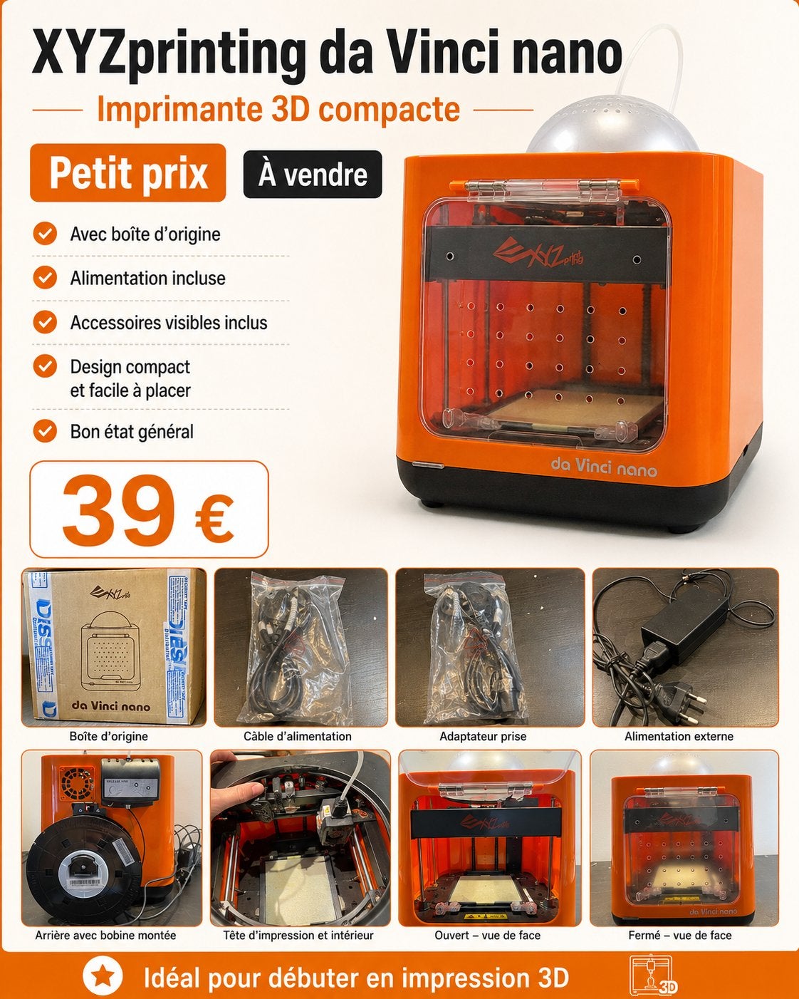 Imprimante 3D XYZprinting da Vinci nano + boîte, accessoires, Enlèvement, Comme neuf, Filament