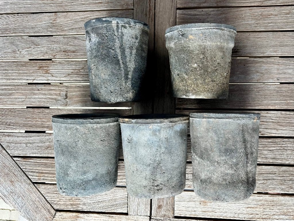 5 pots de fleurs artisanaux terre cuite couleur gris/béton, Jardin & Terrasse, Enlèvement ou Envoi, Moins de 25 cm, Rond, Comme neuf