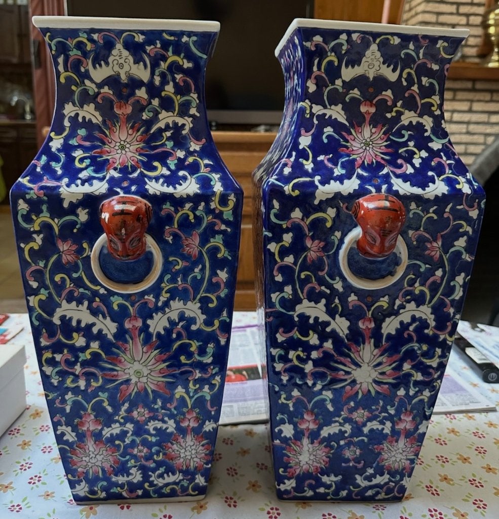 Paire grands vases chinois en porcelaine Famille Rose 45 cm, Antiquités & Art, Enlèvement