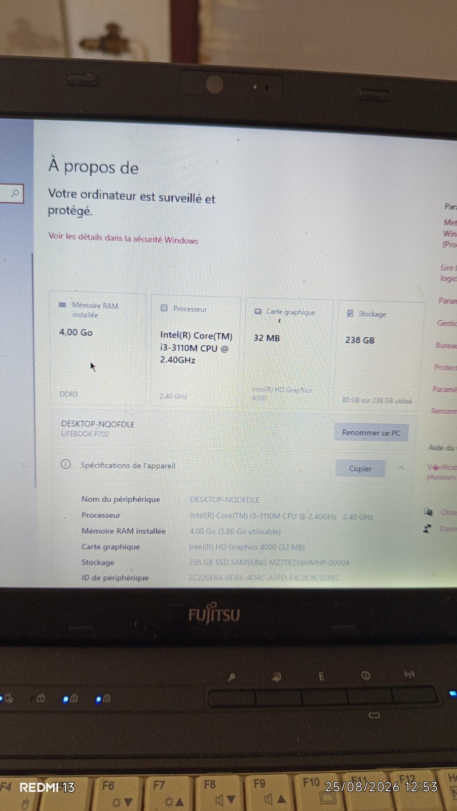 Fujitsu ordinateur avec le chargeur 70€, Enlèvement