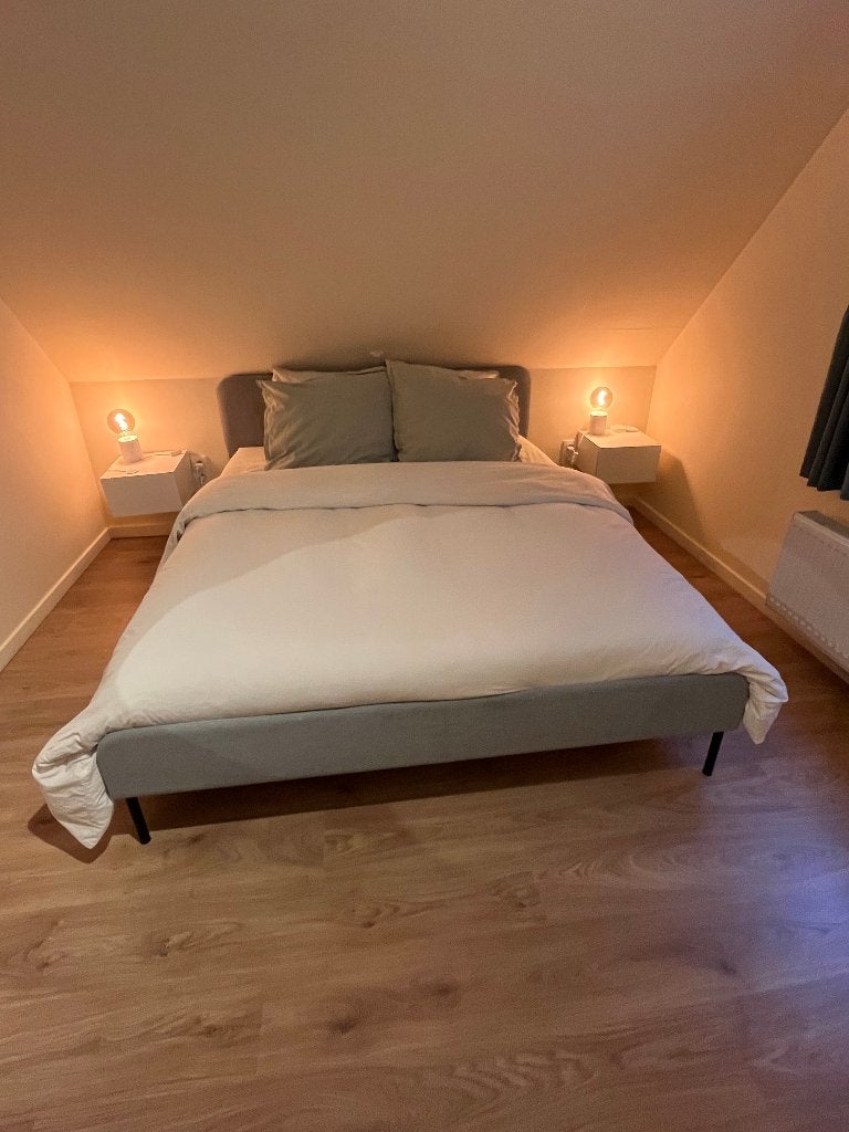 Bed + matras + donsdeken, Ophalen, Matras, 200 cm, 160 cm