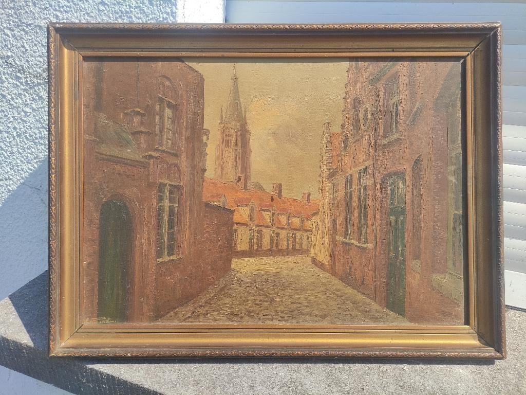 Huile sur panneau ruelle signe Gustave pynaert, Ophalen of Verzenden