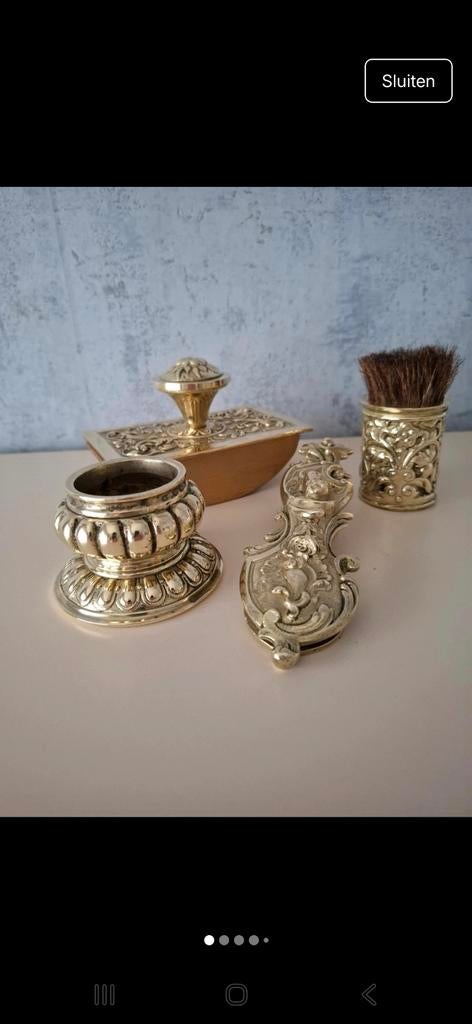4 delig Napoleon III bureauset in messing., Ophalen