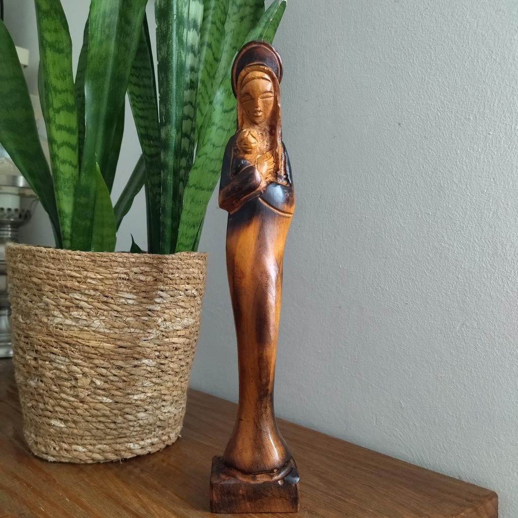Houtsnijwerk van de Maagd Maria en het Kindje Jezus, Antiek en Kunst, Antiek | Religieuze voorwerpen, Ophalen of Verzenden