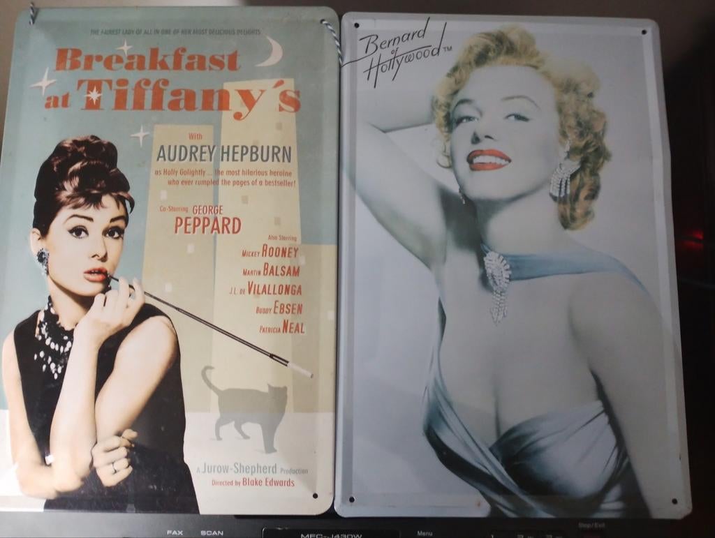 Filmster wandbord Marilyn Monroe Audrey Hepburn blik metaal, Ophalen of Verzenden