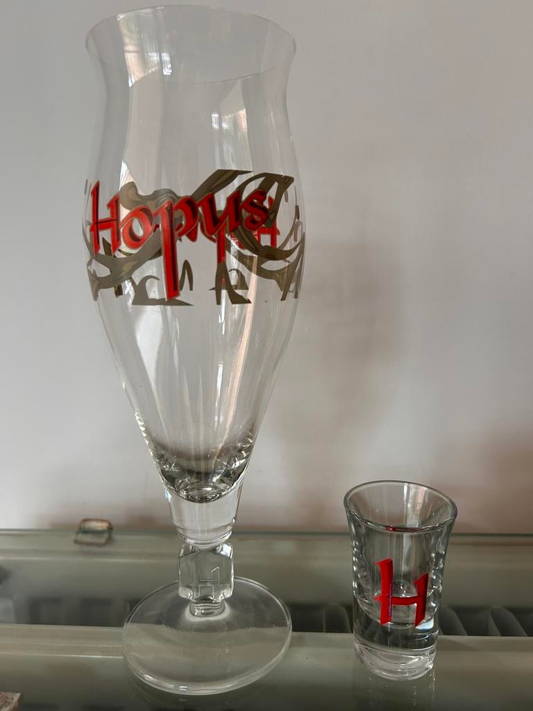 Bierglazen Hopus met telkens gistglas, Verzamelen, Ophalen, Nieuw
