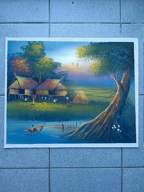 schilderij uit Thailand op doek ., Ophalen, Zo goed als nieuw, Schilderij, Minder dan 50 cm