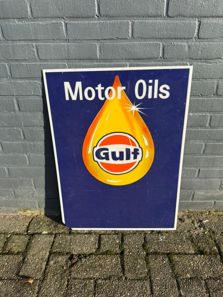 Plaque publicitaire Gulf Motor Oil, Collections, Marques & Objets publicitaires, Enlèvement ou Envoi, Utilisé, Table lumineuse ou lampe (néon)