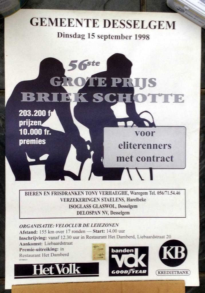 Wielrennen affiche Desselgem Briek Schotte Elite 1998, Ophalen of Verzenden, Zo goed als nieuw