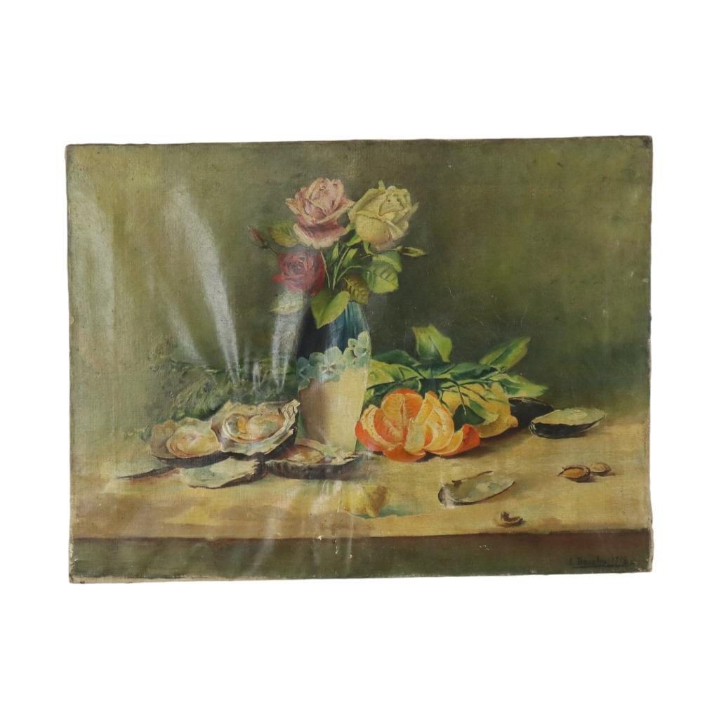 Antiek Schilderij Stilleven Olie op Doek Gesigneerd L. Bouch, Antiek en Kunst, Kunst | Schilderijen | Klassiek, Ophalen of Verzenden