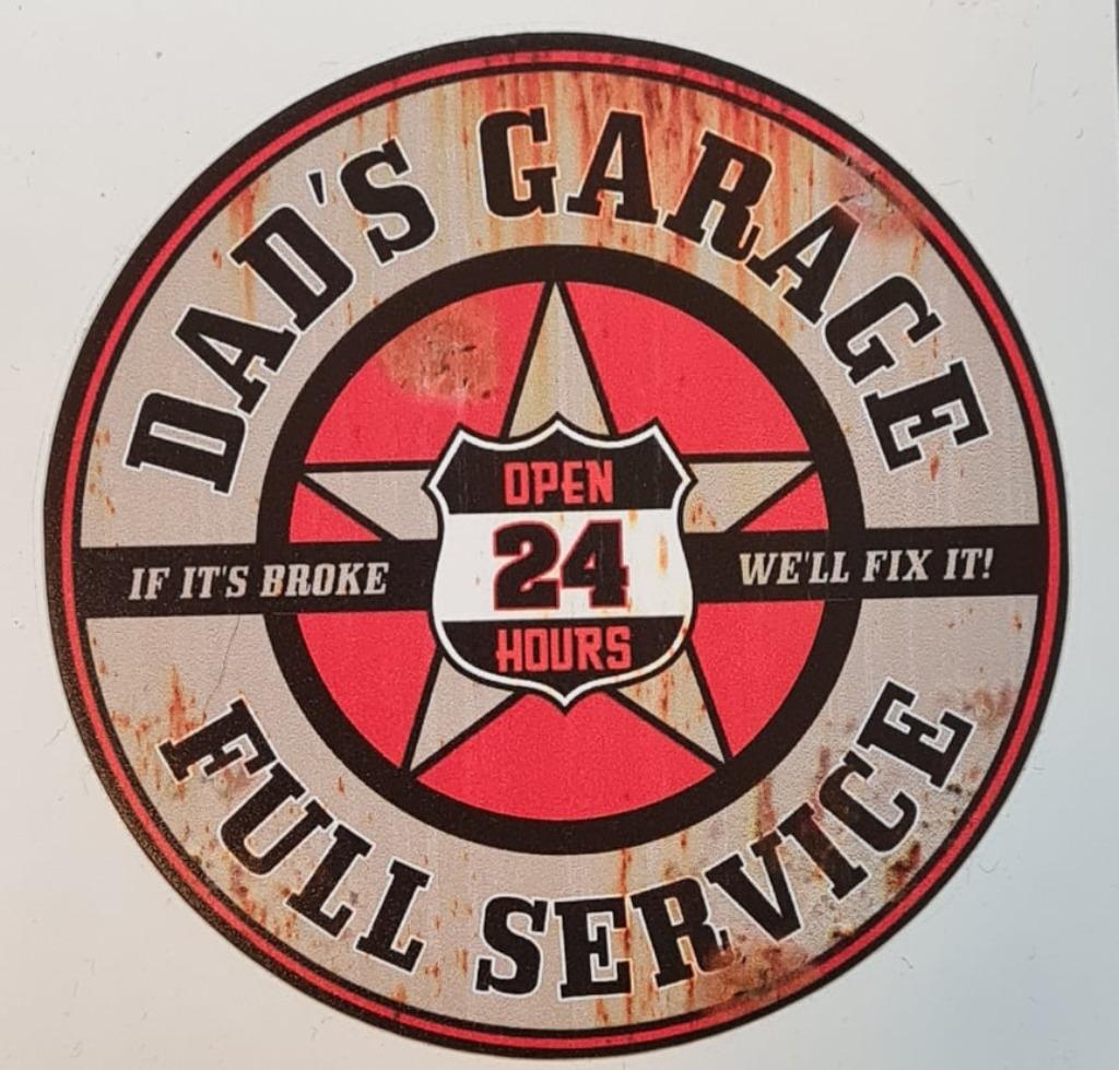 Autocollant rond Dad's Garage Full Service, Collections, Enlèvement ou Envoi, Neuf, Voiture ou Moto