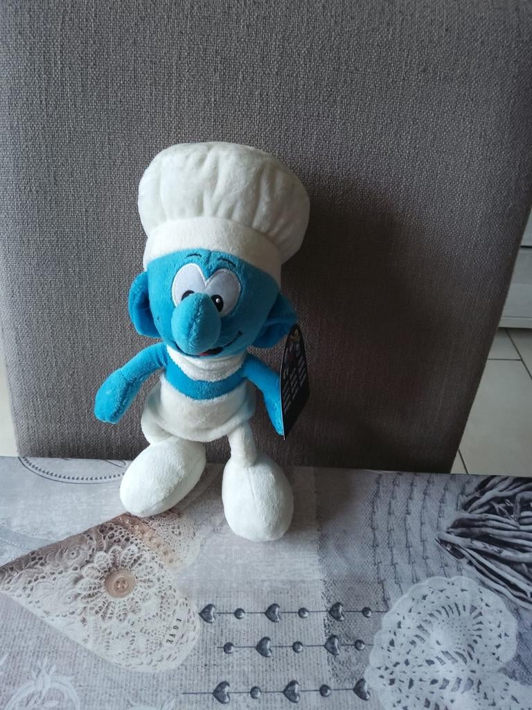 Peluche Schtroumpf Gourmand, Collections, Schtroumpfs, Enlèvement ou Envoi, Comme neuf, Schtroumpf Gourmand, Poupée, Figurine ou Peluche
