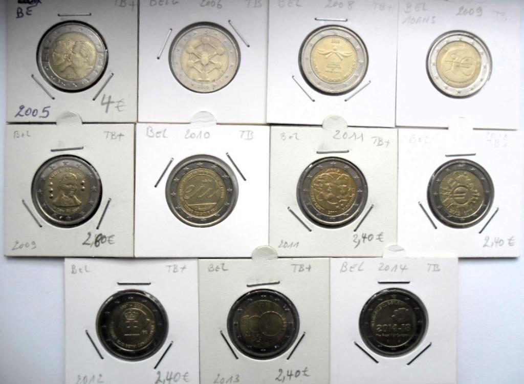 Lot 11 herdenkingsmunten van 2 euro België  "circulées", Verzenden, België, 2 euro, Losse munt