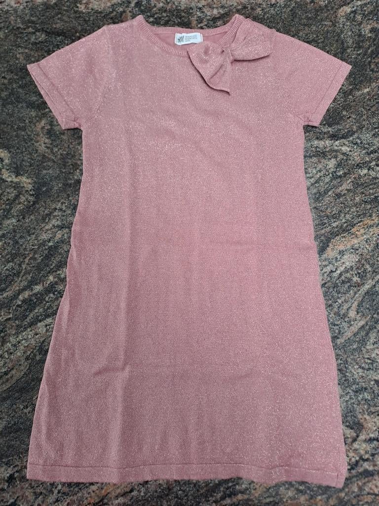 Mt 134-140 Roze gebreide jurk met glinsters en strik, Kinderen en Baby's, Kinderkleding | Maat 134, Meisje, H&M, Ophalen of Verzenden