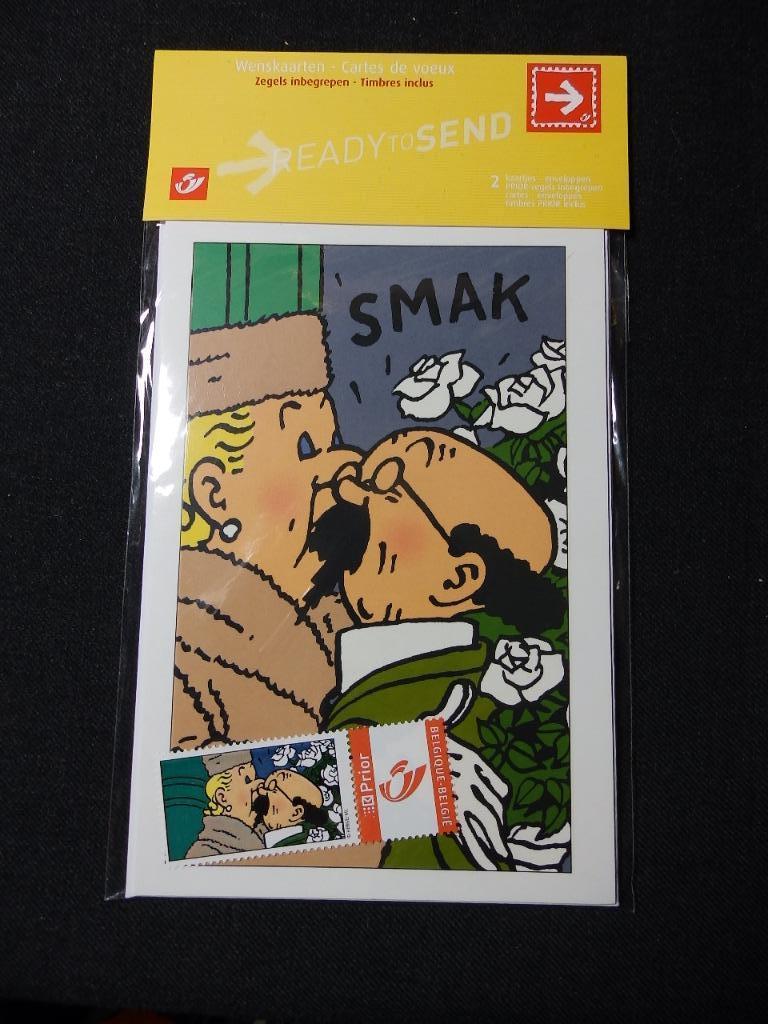 2 wenskaarten met Ready to Send-stempels - Tintin Hergé, Postzegels en Munten, Met envelop, Frankeerzegel, Ophalen of Verzenden