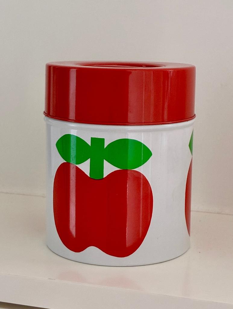 Bocal en étain vintage avec motif de pomme — rétro, Enlèvement ou Envoi, Utilisé, Autre, Autres marques