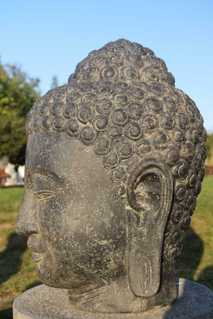 Tête de bouddha en pierre patinée (hauteur 50 cm), Enlèvement, Neuf, Pierre, Bouddha