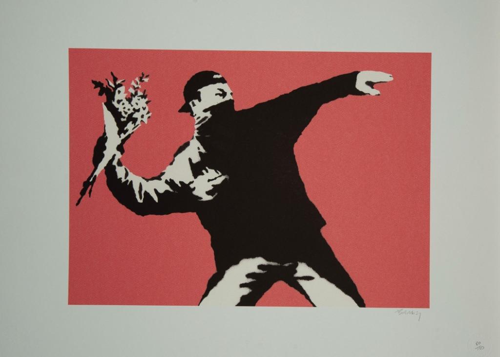 Banksy - Flower Thrower, Antiek en Kunst, Kunst | Litho's en Zeefdrukken, Ophalen of Verzenden