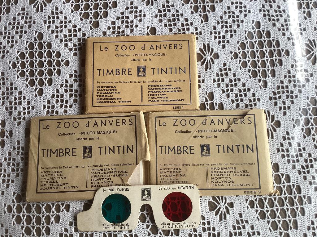 Volledig reeks chromos prenten 3D TIMBRE TINTIN Zoo d’Anvers, Enlèvement ou Envoi, Utilisé