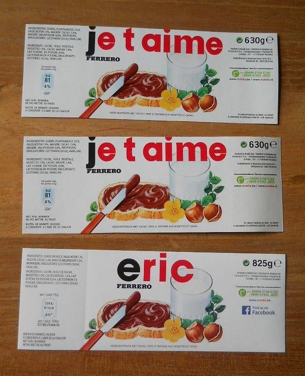3 étiquettes autocollantes Nutella personalisées, Verzamelen, Ophalen, Gebruikt