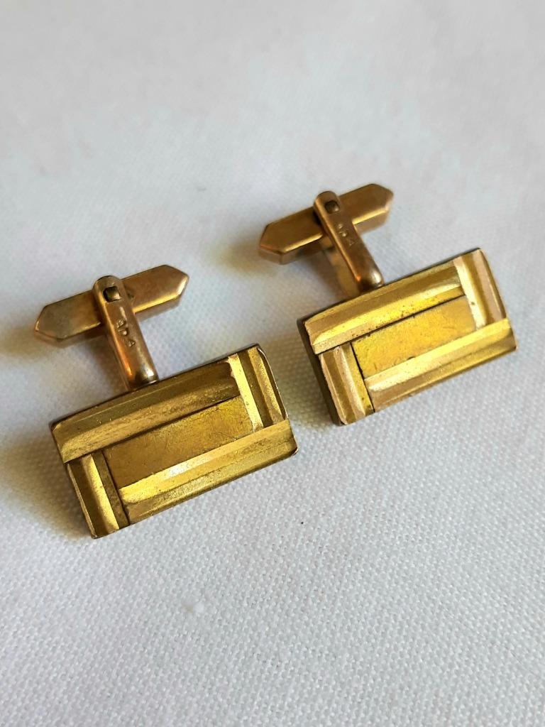 Vintage goudkleurige rechthoekige manchetknopen uit 1960, Handtassen en Accessoires, Manchetknopen, Ophalen of Verzenden, Gebruikt