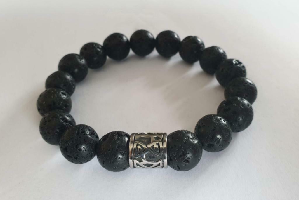 Armband voor mannen uit natuursteen (12 mm) met Vikingkraal, Staal, Zwart, Nieuw, Ophalen of Verzenden